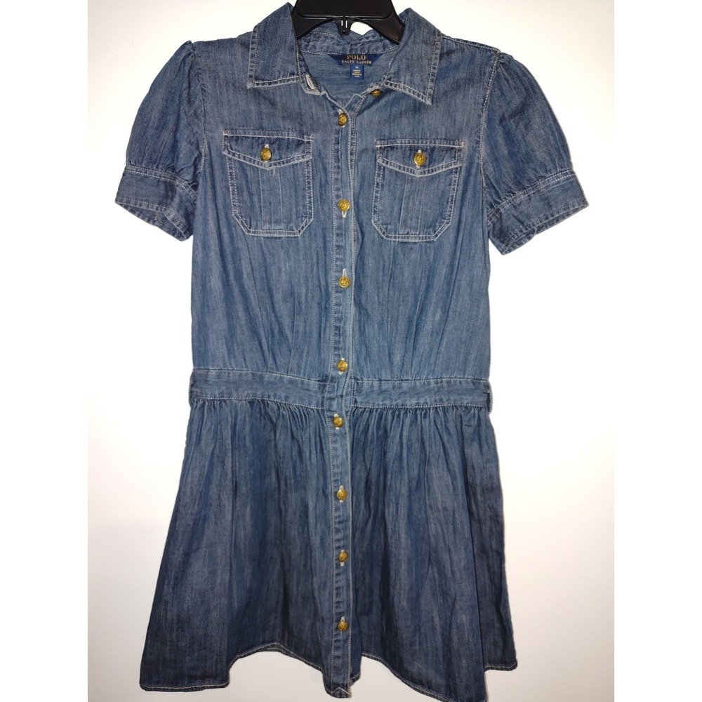 Polo Ralph Lauren Girls Denim‎ Shirt Dress Blue Chambray Button Front Size 14